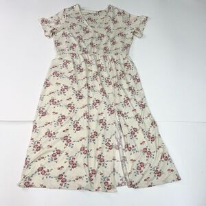 WAYF Slit Dress Women's 2X White Floral Cottagecore Short Sleeve V Neck